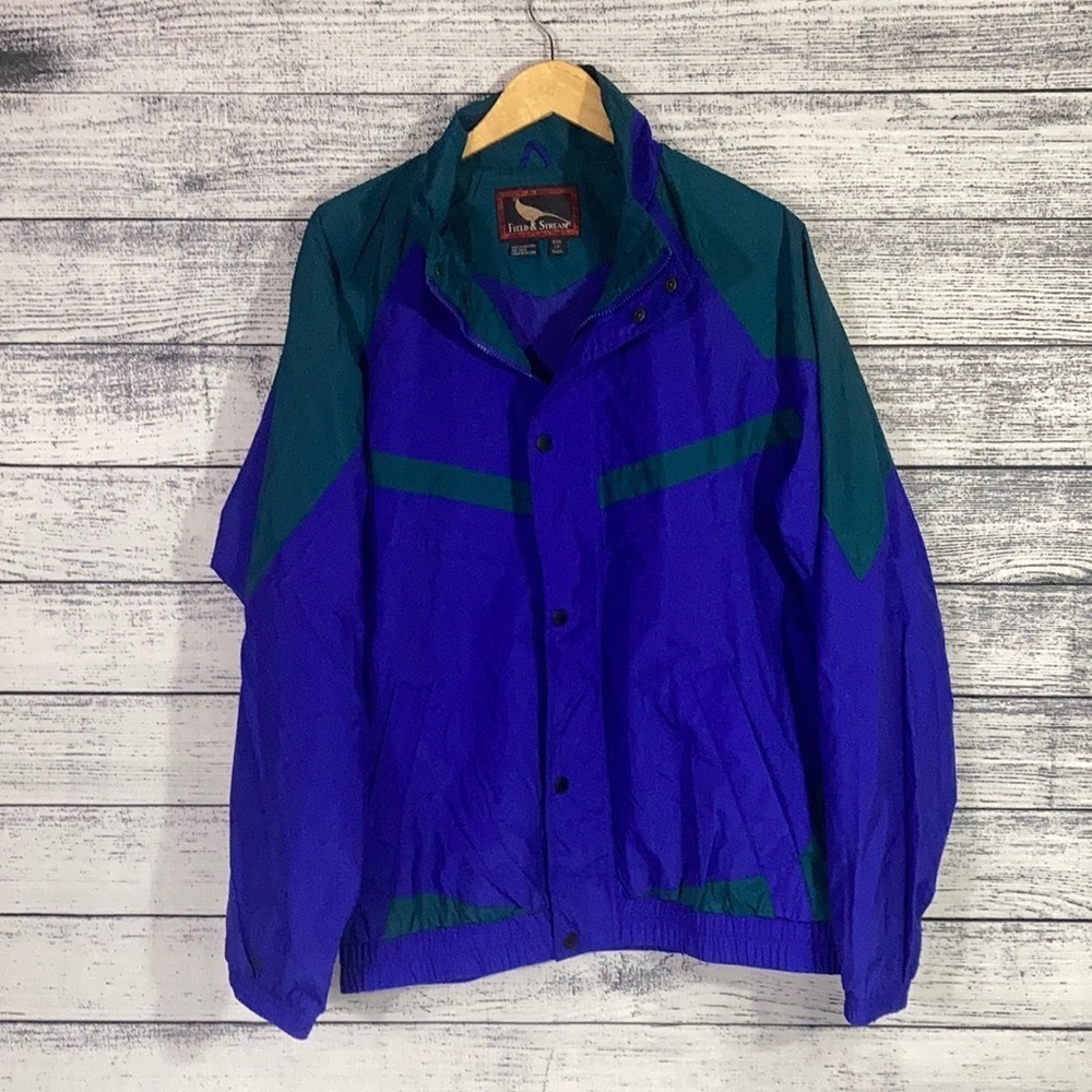 Vintage Field & Stream Colorblock Purple & Green Windbreaker Nylon Jacket